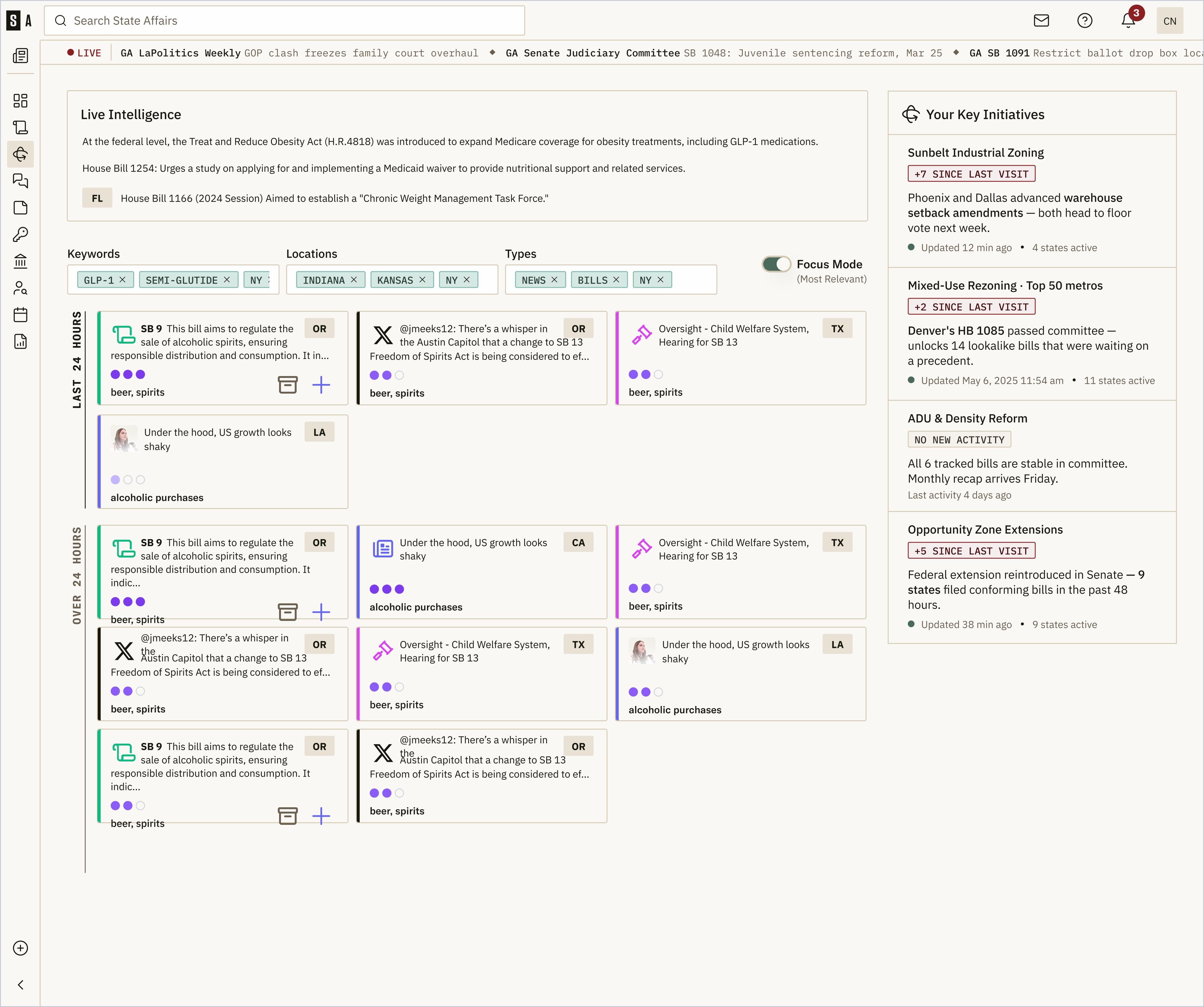 State Affairs platform dashboard